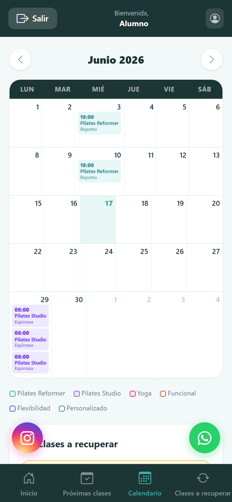 Calendario de clases del sistema real de Mixtura