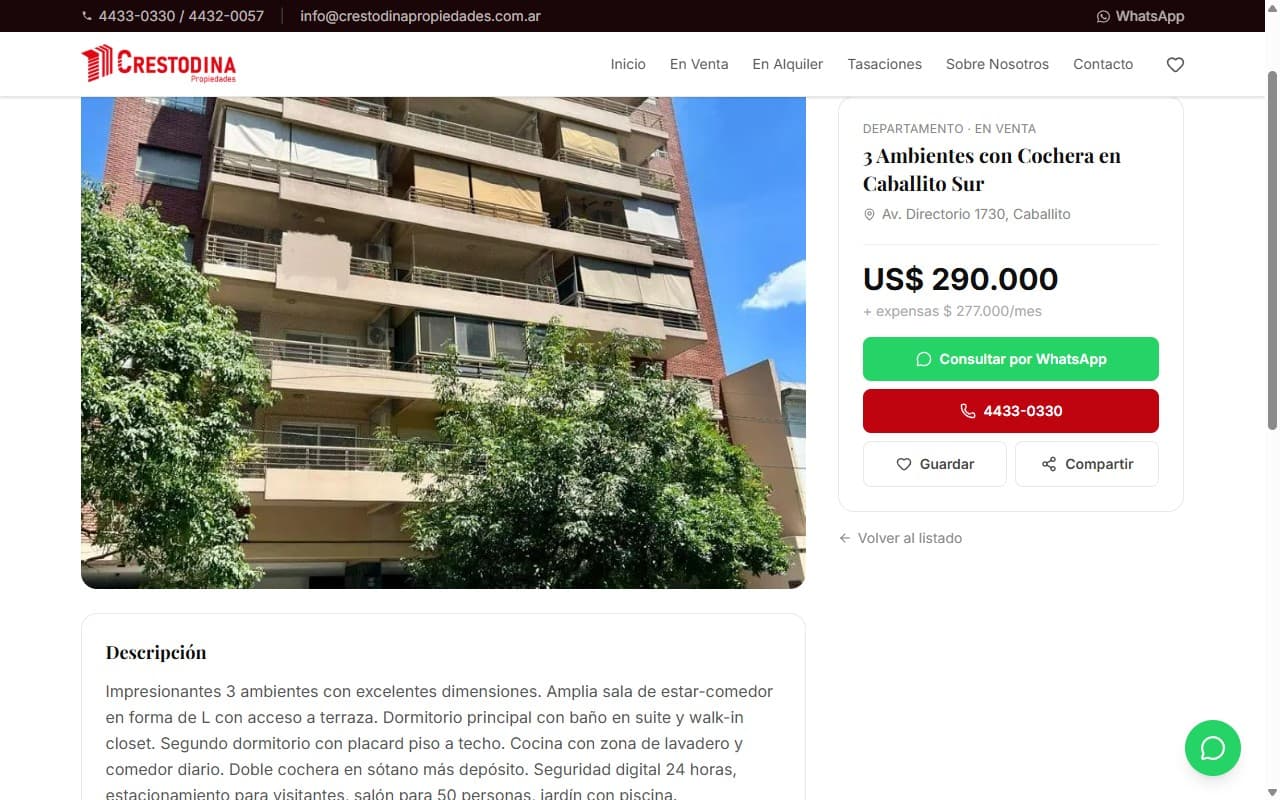 Ficha de una propiedad en Crestodina Propiedades